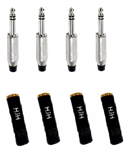 Kit 4 Plug P10 Estéreo Sa2x Macho+4 Plug Hj002 P2 Fêmea Hjh