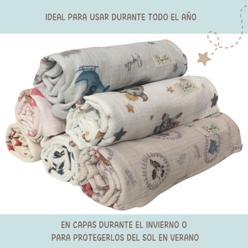 Manta Gasa Bebé Suave Algodon Estampado Muselina Recibidora Caritas