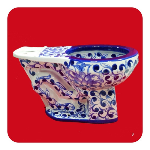 Imagen 3 de 4 de Wc Sanitario Taza + Tanque Cerámica Tipo Talavera Azul M3