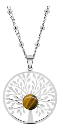 comprar Collar Color Plata Arbol De La Vida Piedra Ojo Tigre Mujer