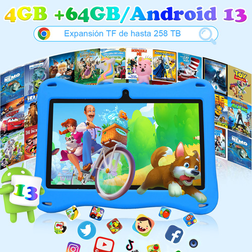 Tablet Con Funda Kids 4gb+64gb Android 13.0 Memoria Ram Wifi