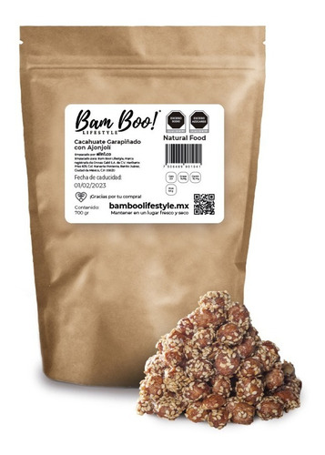 Imagen 1 de 5 de Cacahuate Garapiñado Con Ajonjolí 700 Gr. Bam Boo! Lifestyle