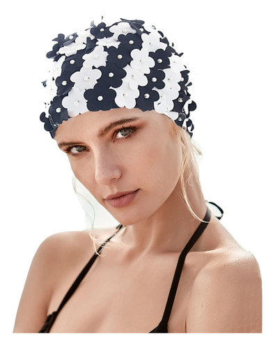 Gorro De Natacion Retro Para Mujer, Diseno De Petalos Floral