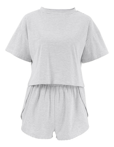 Pijama De Rayas Para Mujer, Pijama Corto De Dos Piezas