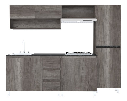 Cocina Integral Con Parrilla Premium Decomobil Minimalista Color Lombardia - Mármol Negro