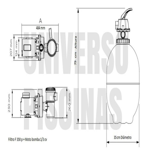 Imagem 6 de 6 de Filtro Piscina F350 Bomba 1/3cv Kit Limpeza Completo E Cabo