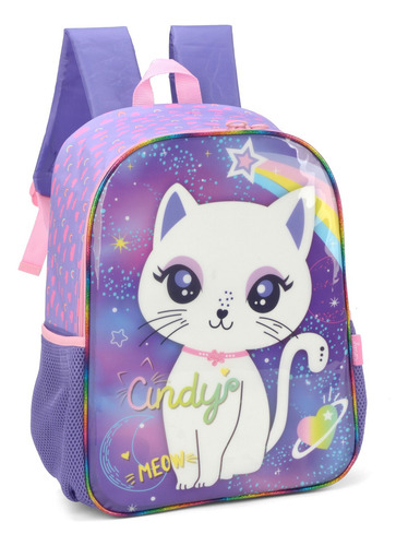 Mochila Infantil Escolar Cindy Gatinha Luxcel Cor Roxa Desenho Do Tecido Gatinha Cindy