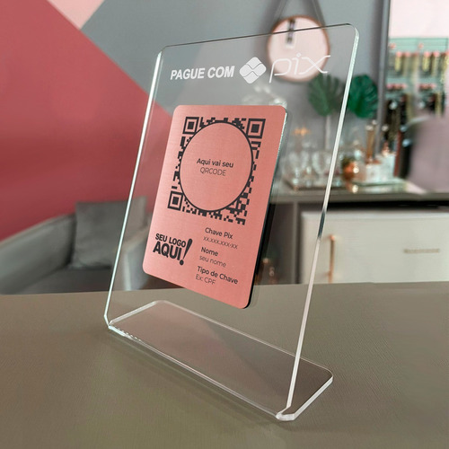 Imagem 2 de 5 de Placa Em Acrílico Pix Insta Avaliação Transparente Com Rose