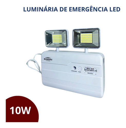 Luminária Bloco Emergência Led 2200 Lumens 2 Faróis Led 10w