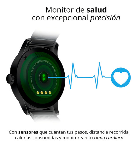 Smartwatch Reloj Inteligente Para Hombre Bluetooth Compatible Con Ios Android Microfono Integrado Pantalla High Definition 1.22 Pulgadas Llamadas Notificaciones Ritmo Cardiaco K88h Negro Redlemon