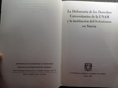 Defensoría De Los Derechos Universitarios De La Unam (Usado)