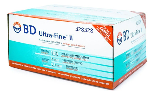 Bd Ultra Fine Jeringa De Insulina 1ml Aguja 30 G 8mm 50u