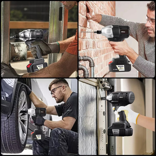 Pistola De Impacto Eléctrica Portátil Sincarbono Inalámbrica De Alta Potencia Glimall 127V 1200N Herramienta de Alto Torque para Desmontaje de Neumáticos y Taladrado Fuerte en Coches o Motos