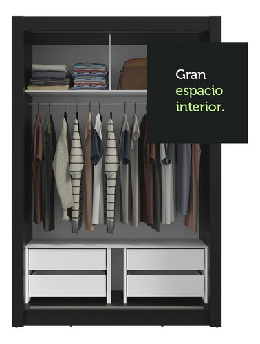 Ropero Closet Madesa Vivare Plus 2 Puertas 1 Espejo Nb Color Negro/Blanco