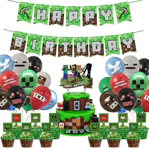 Pack Decoración Cumpleaños Globos Minecraft - Globifiesta