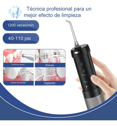 Irrigador Bucal Oral Compacto Belfia Hf-10 Con 5 Picos 200ml Recargable Portátil Ideal Para Traslados Viajes Quita Sarro Limpeiza Lengua Brackets Gingivitis Mal Aliento