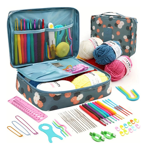 Set Con Estuche Crochet Silicona Accesorios Para Tejer