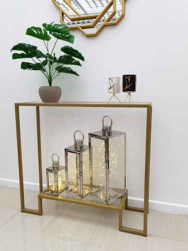 Imagen 3 de 4 de Mesa De Arrimo Dorado Jacinta Iv 90x80x27 Cm