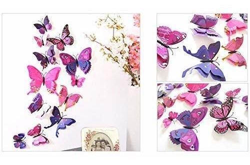 Jyphm 24 Piezas 3d Mariposa Calcomania De Pared Doble Alas