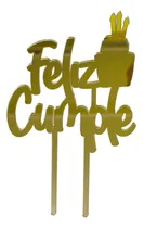 Comprar Topper Decoración Torta Pastel Acrilico Dorado Feliz Cumple