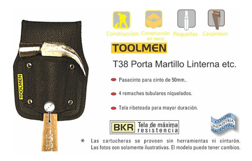 Imagen 2 de 6 de Porta Martillo Carpintero Constructor Cartuchera Toolmen T38