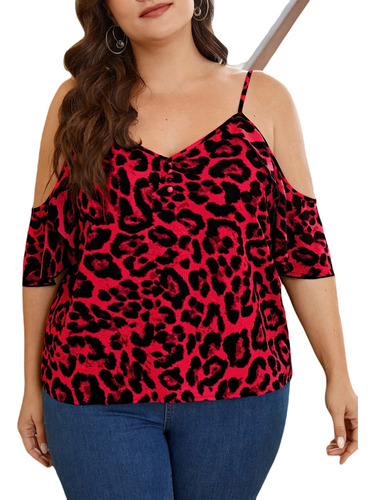 Blusa Shein Lune Leopard Rojo Hombros Descubiertos Plus Size