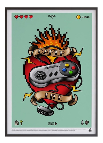 Poster Gamer Life: Póster Control Retro - 60 X 90 Geek Indus