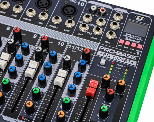 Imagen 7 de 9 de Consola Mixer 12 Canales Pro Bass Pm1624bt Usb Bluetooth