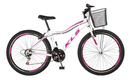 Bicicleta Mtb Kls Aro 26 Alumínio Sport 21 Marchas C/ Cesta Cor Bike aro 26 Branco/Pink