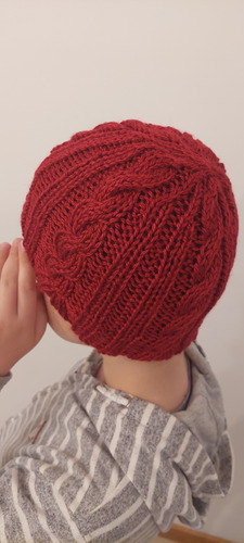 Gorro De Lana Tejido A Mano Artesanal Gb01 Único Niño Bordó Liso