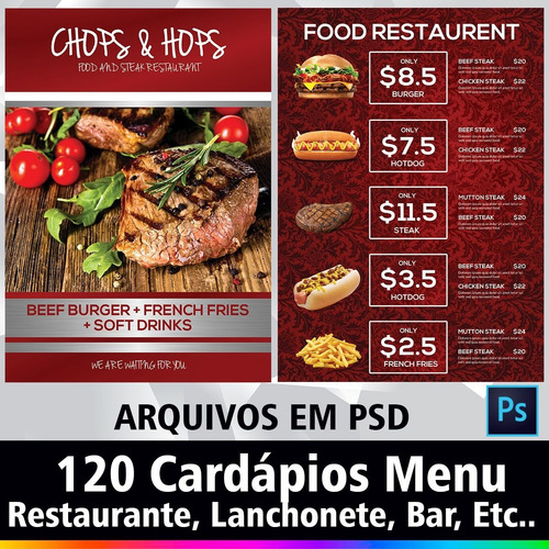 120 Vetor Cardápio / Menu Para Restaurante Lanchonet, Bar. E