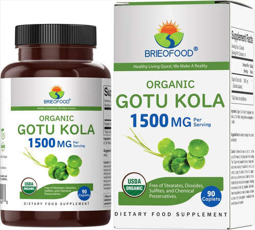 Gotu Kola Orgánica 1500mg Con 90 Capsulas Veganas Hecho Usa