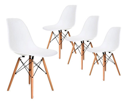 Silla De Comedor Plástico Diseño Dsw Pata Madera - Eames X 4 Color de la estructura de la silla Blanco Color del asiento Polipropileno