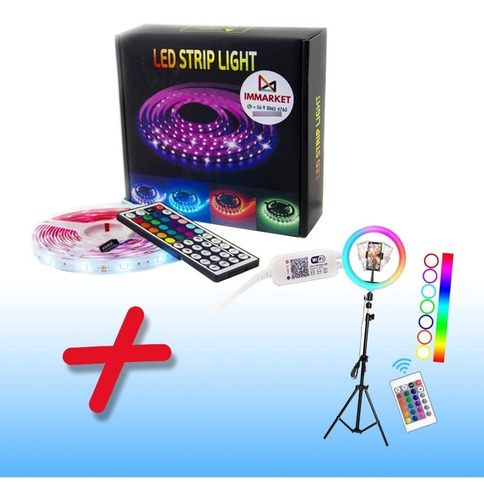 Tira De Luces Led 10 Metros Con Wifi + Aro De Luz Rgb 33 Cm