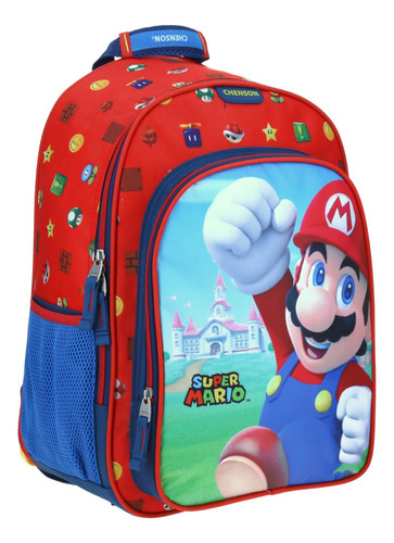 Mochila Escolar Grande Primaria Chenson Mario Bros Castillo Mb65710-9 Coleccion Color Rojo