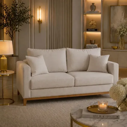 Sofá 1,40 Beny Living Linho Cru 2 Lugares ​Luxo Sala De Estar Recepção Clínica Escritório Acompanha 2 Almofadas Decorativas Mz Móveis Creme Liso