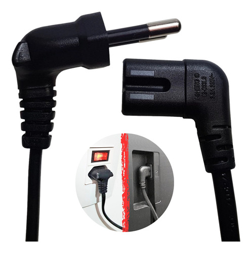 Iconect Cabo De Força Energia Bipolar 90º Tv Samsung LG Tcl Smart Ps3 Ps4 Impressora Tipo L 90 Graus Alimentação