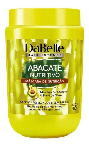 Máscara De Nutrição Dabelle Abacate Nutritivo, Cabelos Ressecados E Sem Brilho, Creme, Manteiga Blend De Óleos, Nutre Sem Pesar, Sem Sulfato, Sem Parabenos, Sem Corantes E Sal. De 800ml 800g