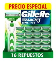 Comprar Cartucho Repuesto Gillette Mach3 Sensitive 16 Pzas