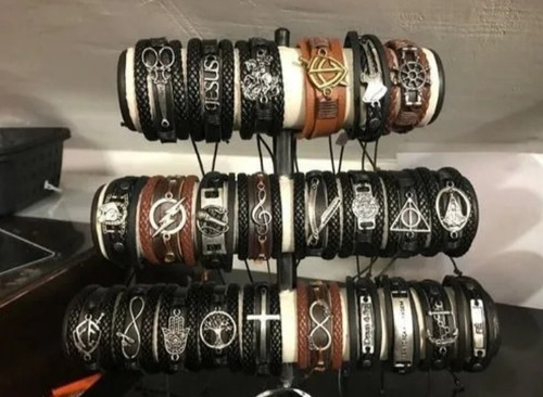 6 Pulseiras Couro Regulável Sortidas Cores Duravél Masculino