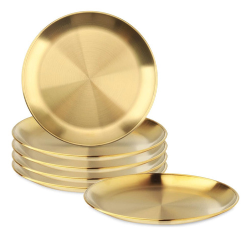 Platos Planos De Acero Inoxidable 304, Set De 6, Dorado