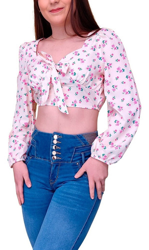 Blusa Crop Top Dama Juvenil Estampado Floral