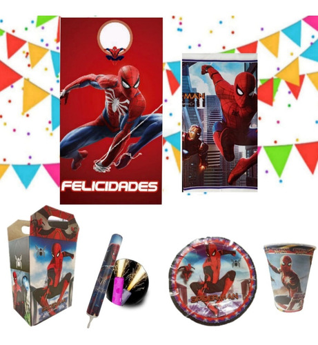 Spiderman Hombre Araña Paq Artículos Fiesta 30 Personas 