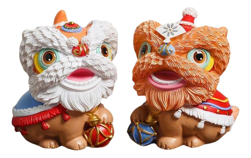 2x Estatuas De Danza Del León Chino Decoraciones Del