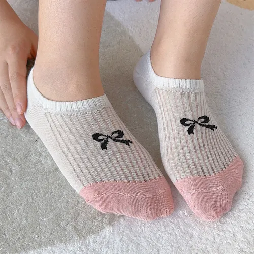 3pairs New Bow Boat Socks Invisible Soft Cotton Crew Socks