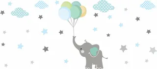Vinilo Decorativo Elefante Con Globos Y Estrellas  Bebe