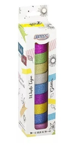 Caja 10 Cintas Washitape Colores Glitter 15mm X5metros Brw