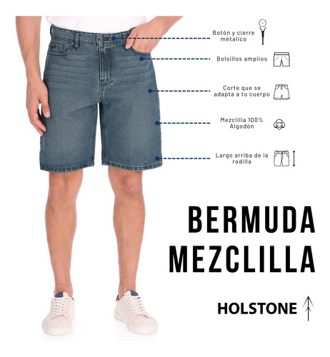 Short Bermuda Holstone Para Hombre De Mezclilla Slim