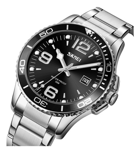 Reloj Skmei 9278 Caja 43mm - Impacto Online Malla Plateado Fondo Bk