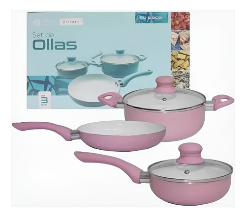 Batería De Cocina Oryx Or020b-2a, 3 Piezas, Alta Calidad Rosa